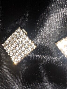Gold-Tone Paved Square Clip-On Earrings - Sparkling Clear Crystal